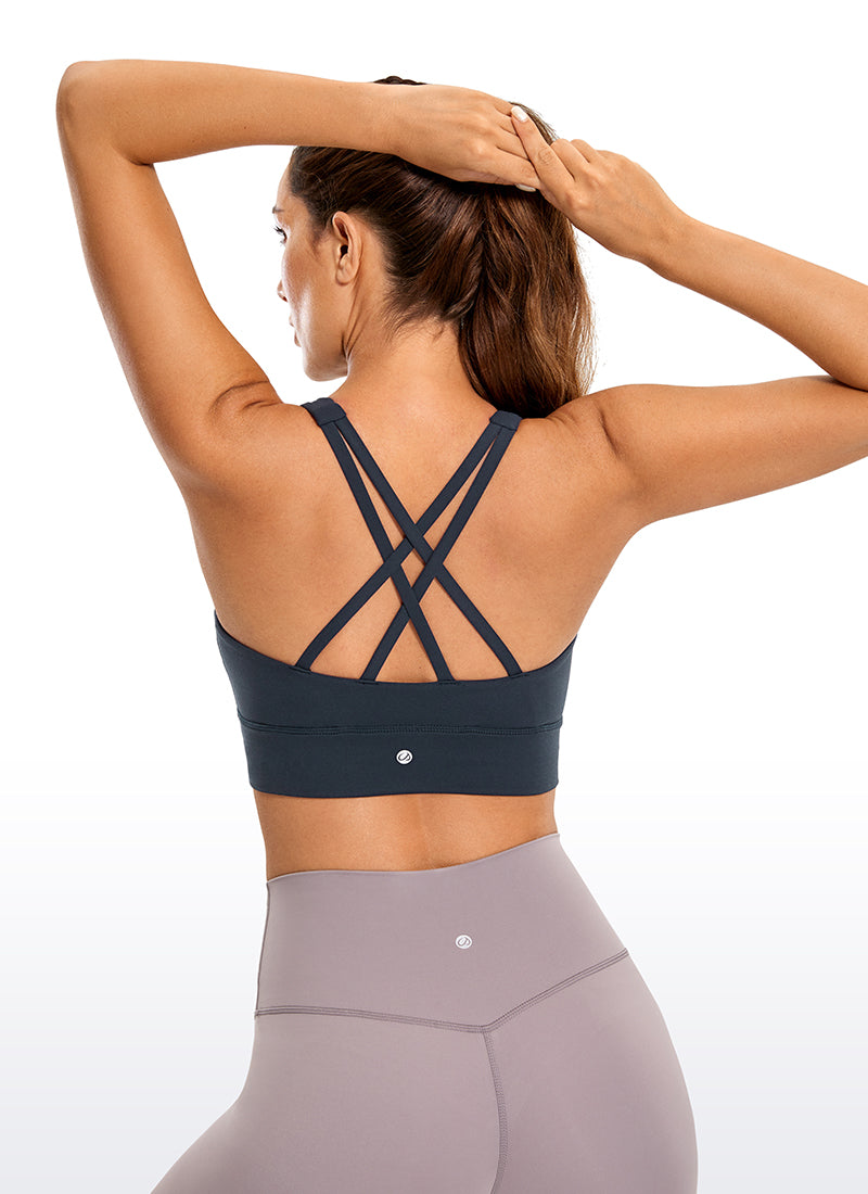 CRZ YOGA Damen Butterluxe Cross Back Gepolstert Crop Sport BH Echte Marine