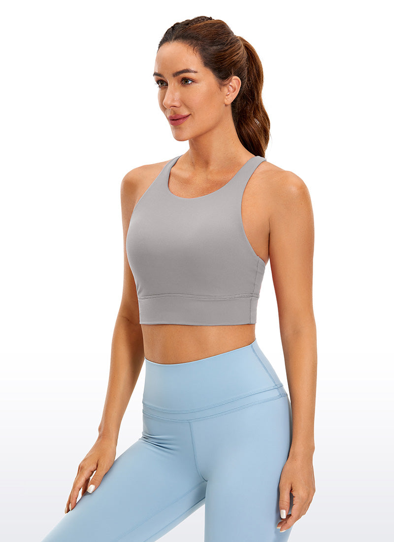 CRZ YOGA Damen Butterluxe Cross Back Gepolstert Crop Sport BH Möwe Grau