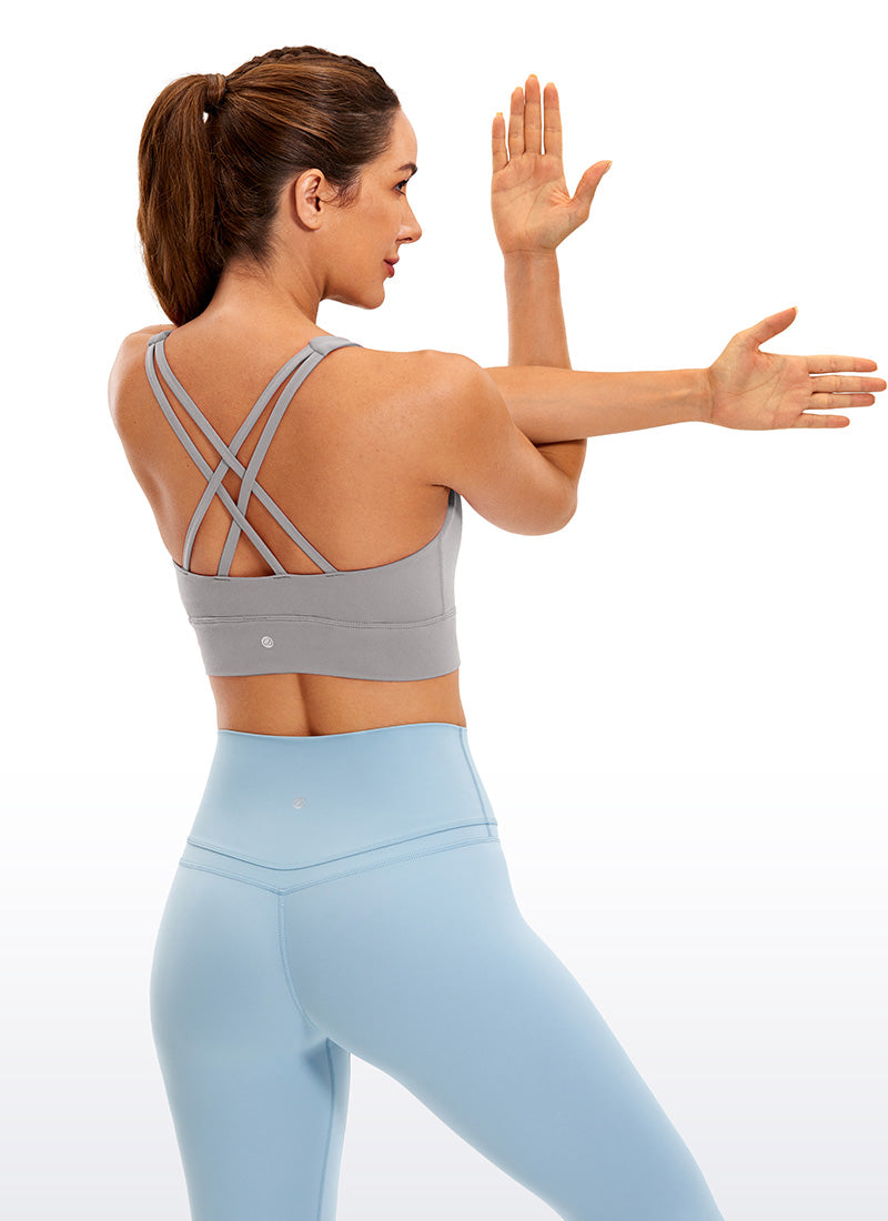 CRZ YOGA Damen Butterluxe Cross Back Gepolstert Crop Sport BH Möwe Grau