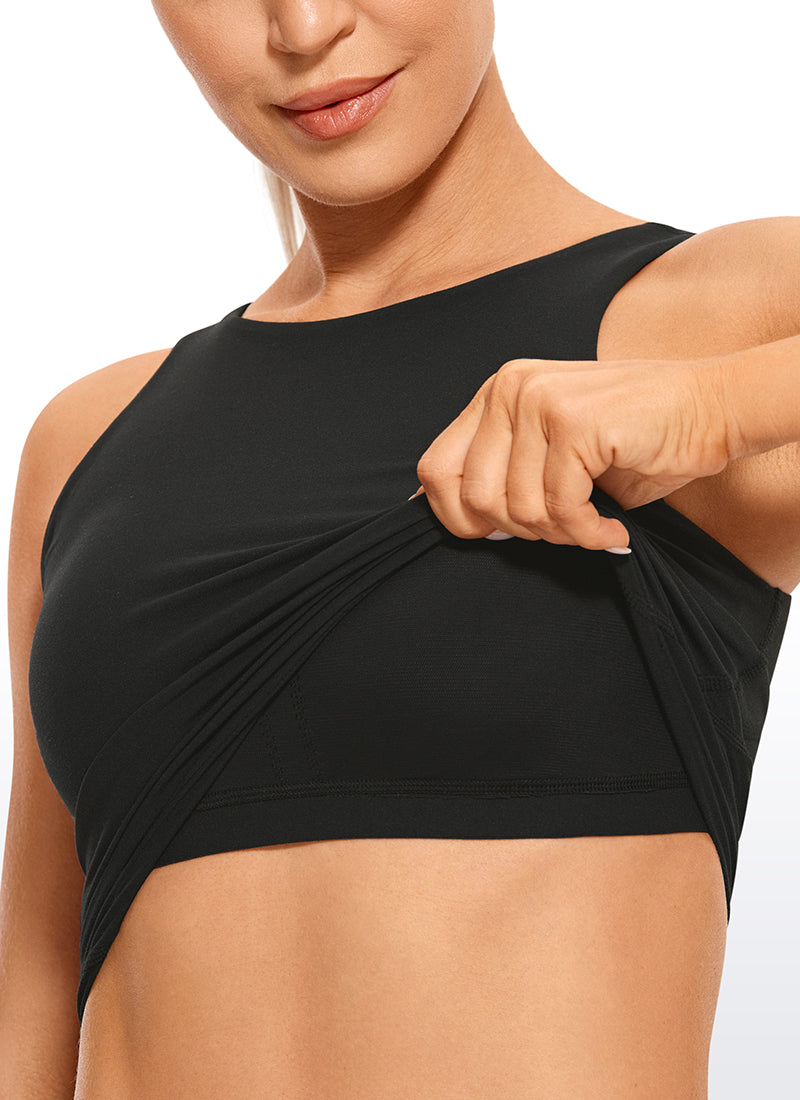 CRZ YOGA Damen Butterluxe Longline Crop High Neck U Rücken Sport BH Schwarz