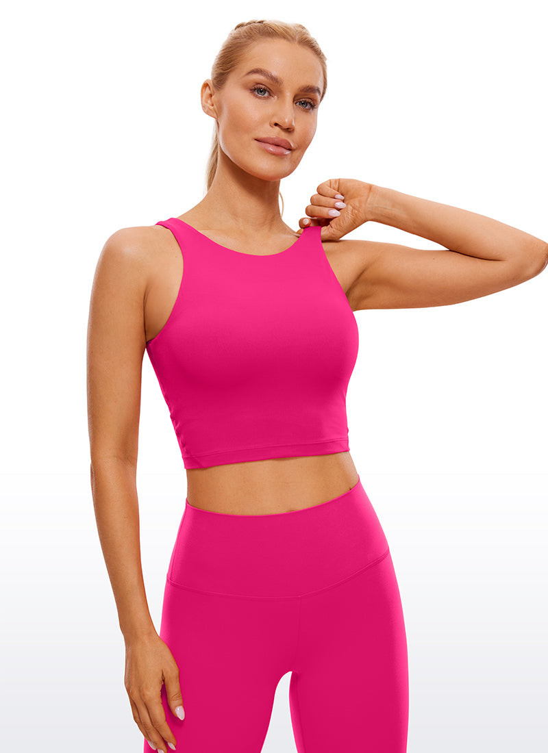 CRZ YOGA Damen Butterluxe Longline Crop High Neck U Rücken Sport BH Granita Pink