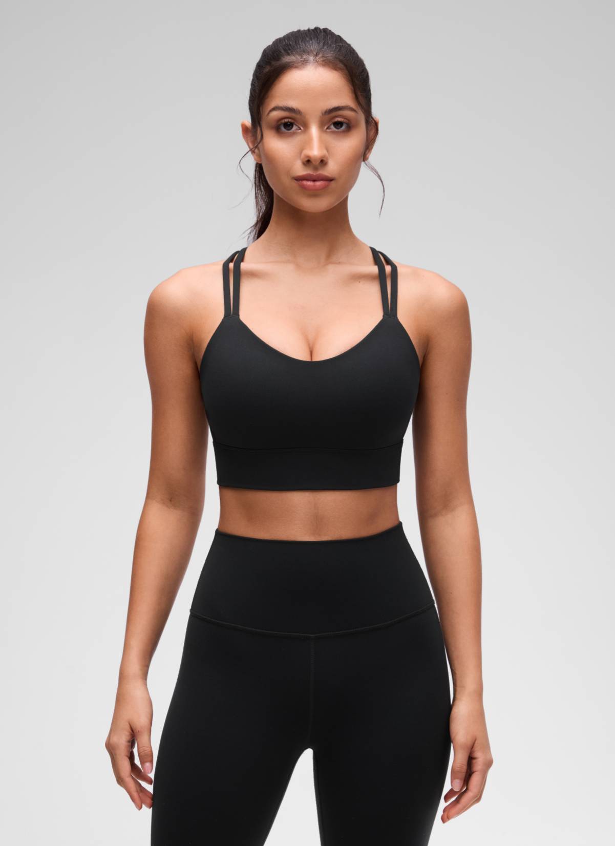 CRZ YOGA Damen Butterluxe Strappy Sport BH Ohne Bügel Schwarz