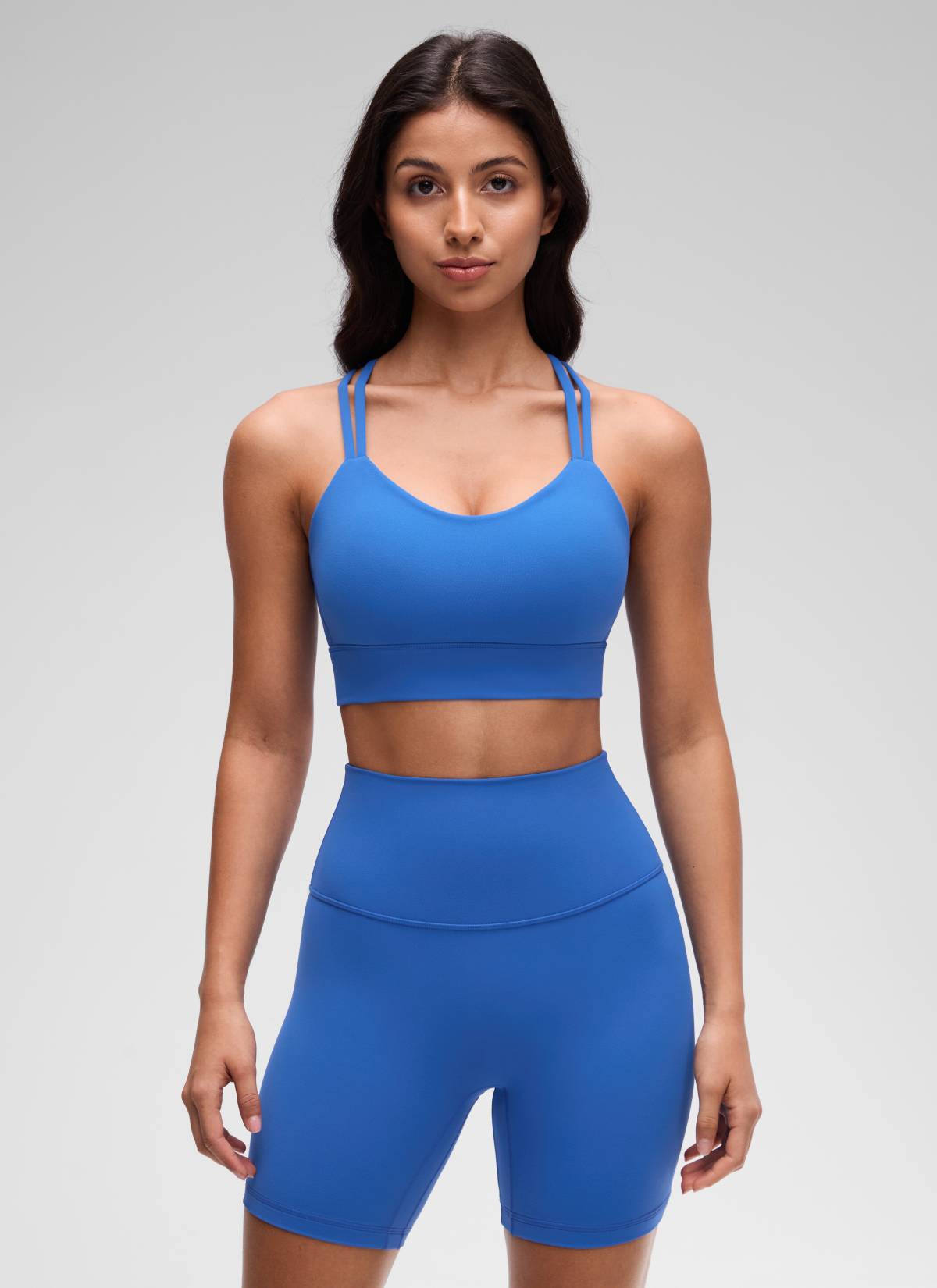 CRZ YOGA Damen Butterluxe Strappy Sport BH Ohne Bügel Funkelndes Blau