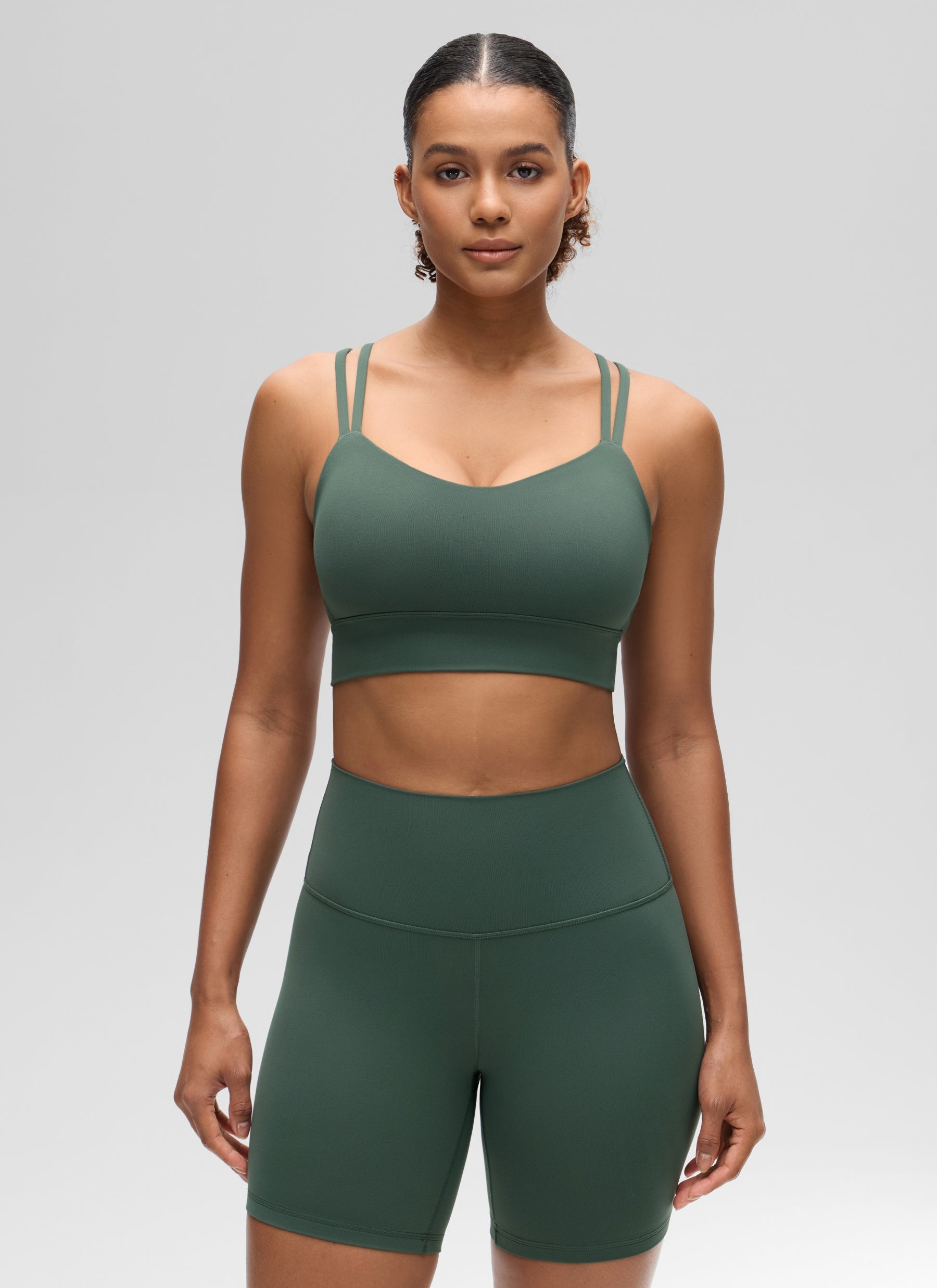 CRZ YOGA Damen Butterluxe Strappy Sport BH Ohne Bügel Dunkles Waldgrün