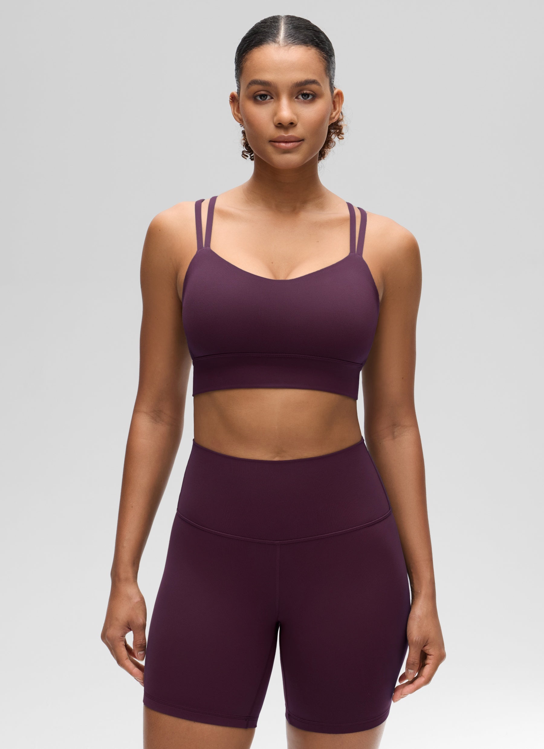 CRZ YOGA Damen Butterluxe Strappy Sport BH Ohne Bügel Dunkellila