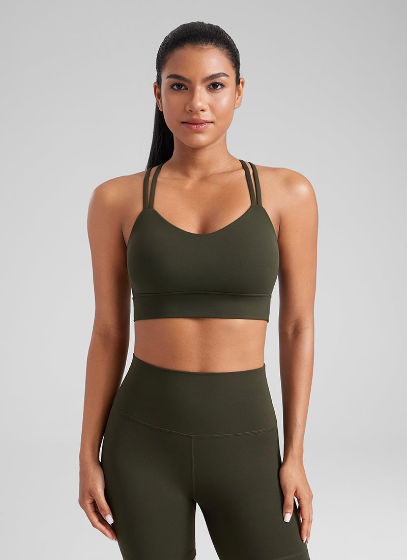 CRZ YOGA Damen Butterluxe Strappy Sport BH Ohne Bügel Olivgrün