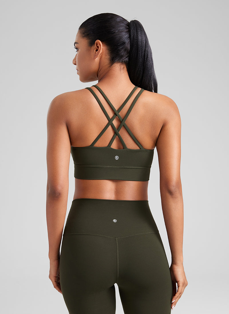 CRZ YOGA Damen Butterluxe Strappy Sport BH Ohne Bügel Olivgrün