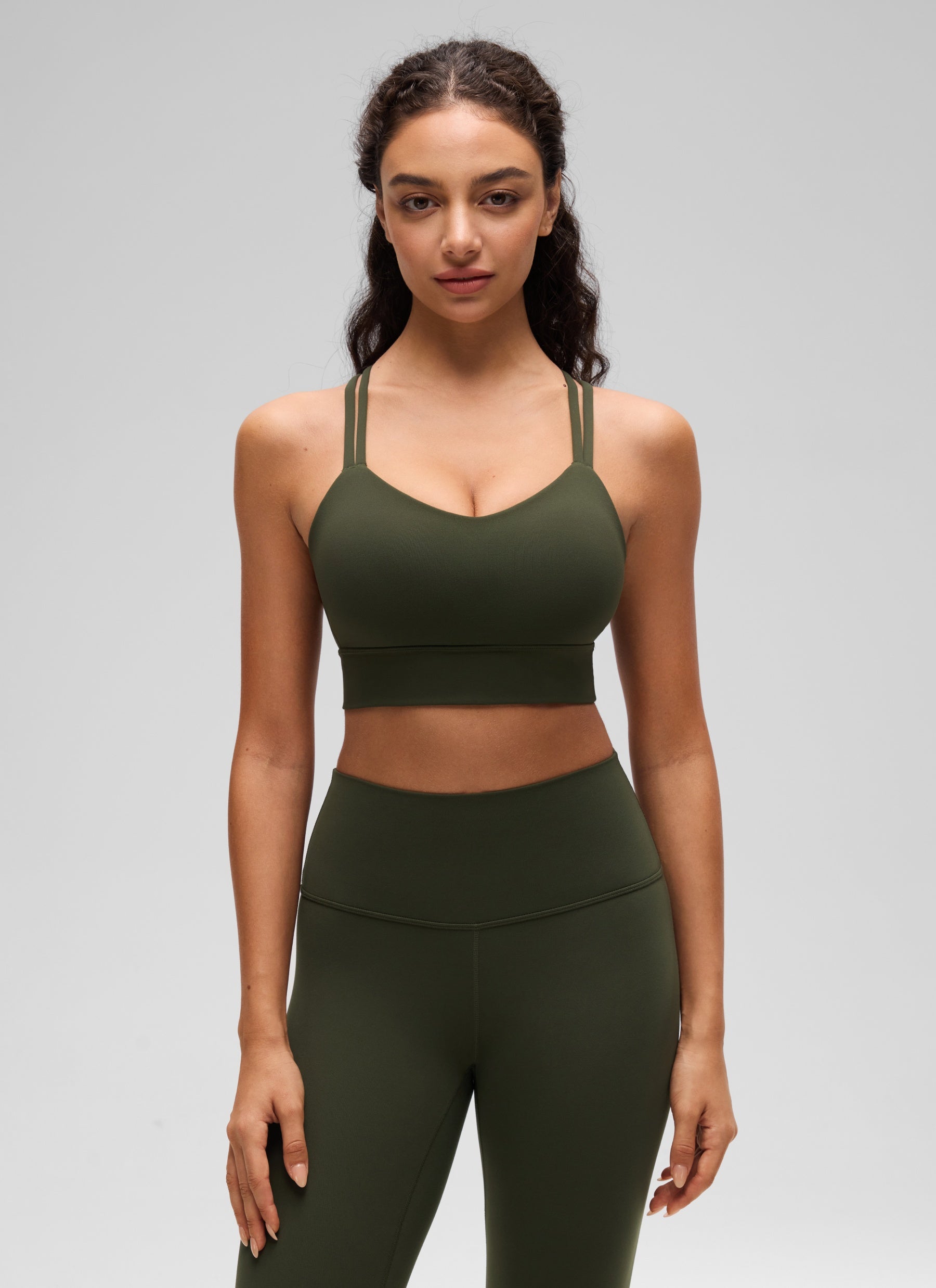 CRZ YOGA Damen Butterluxe Strappy Sport BH Ohne Bügel Olivgrün