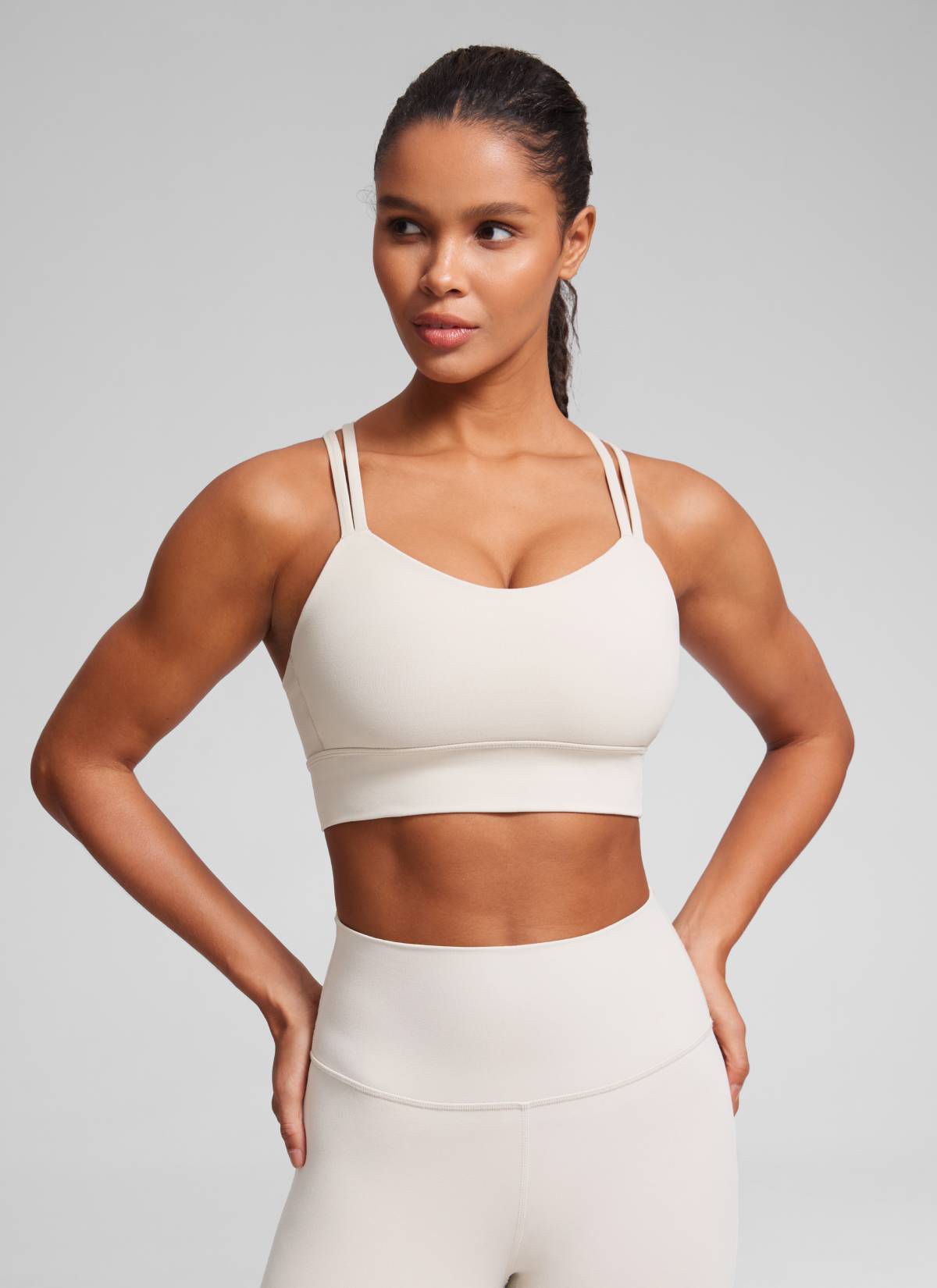 CRZ YOGA Damen Butterluxe Strappy Sport BH Ohne Bügel Weiße Aprikose