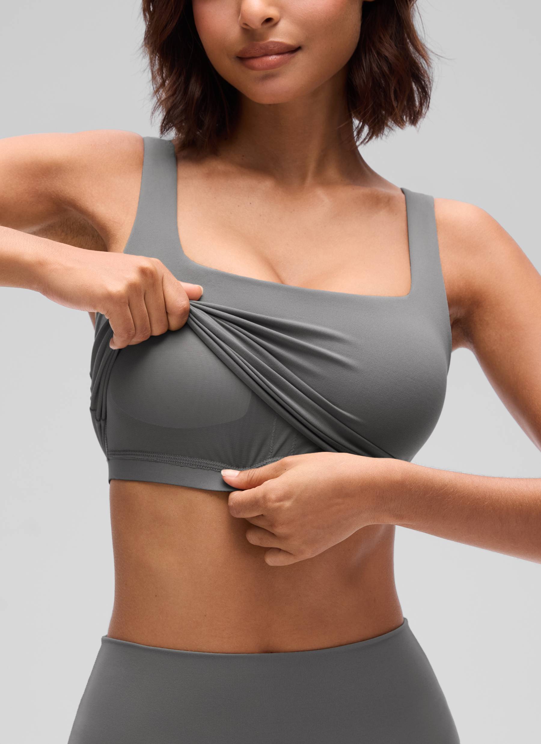 CRZ YOGA Damen Butterluxe Gepolstert Ohne Bügel Sport BH Aschgrau