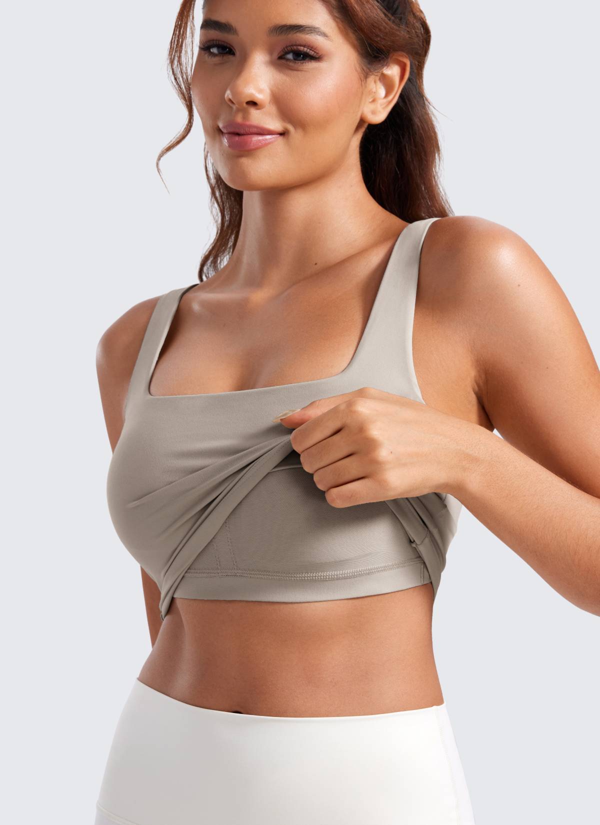 CRZ YOGA Damen Butterluxe Gepolstert Ohne Bügel Sport BH Warmes Aschgrau