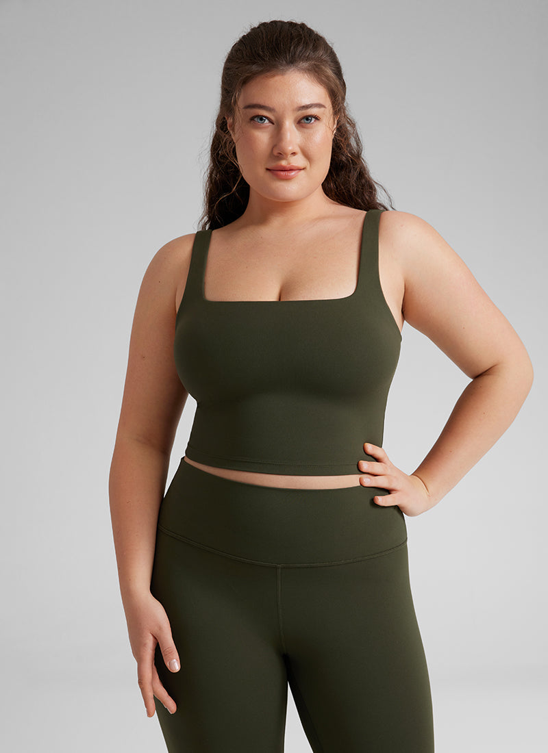 CRZ YOGA Damen Butterluxe Gepolstert Ohne Bügel Sport BH Olivgrün