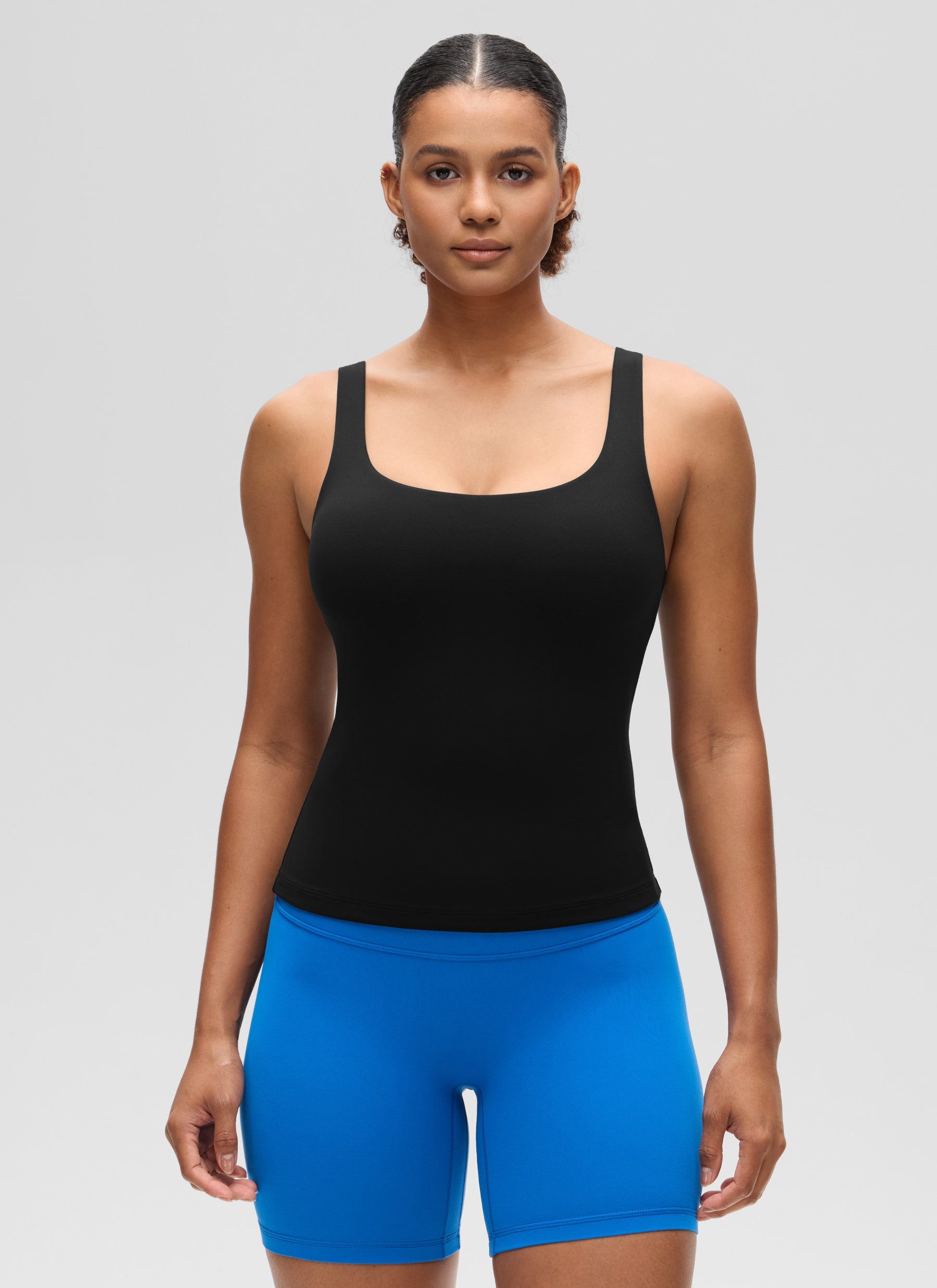 CRZ YOGA Damen Butterluxe Sport Tank Tops mit Integriertem BH Schwarz