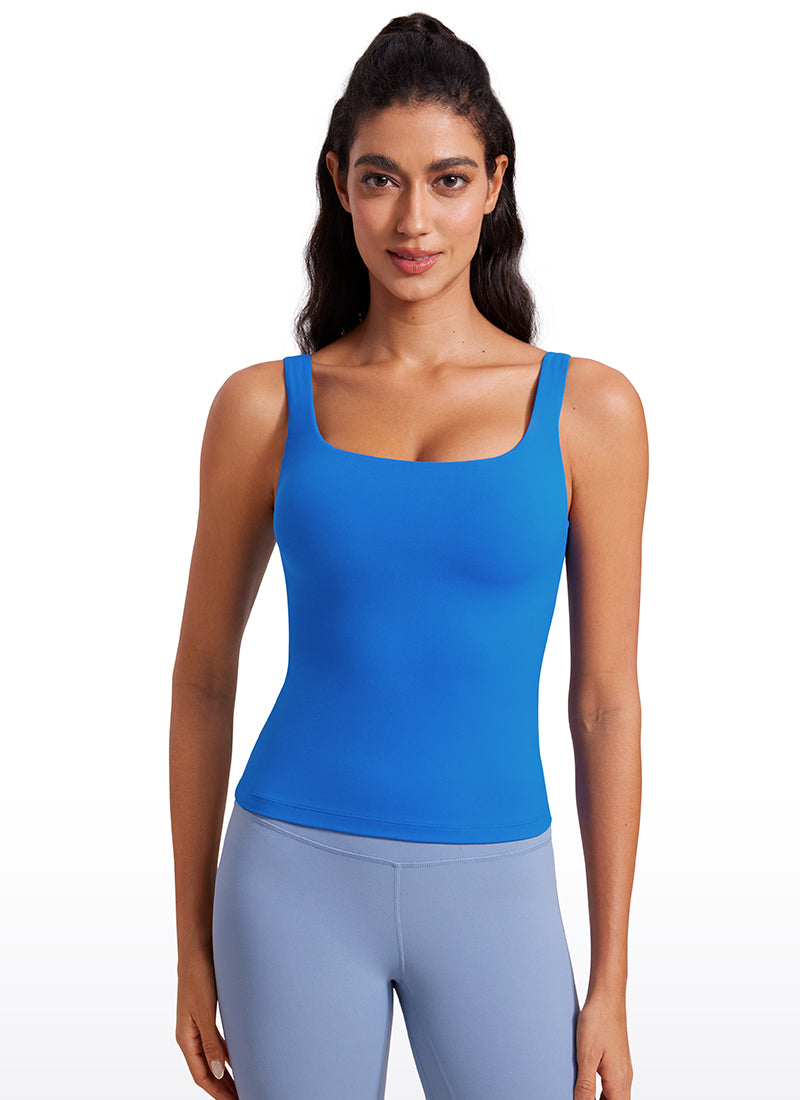 CRZ YOGA Damen Butterluxe Sport Tank Tops mit Integriertem BH Funkelndes Blau