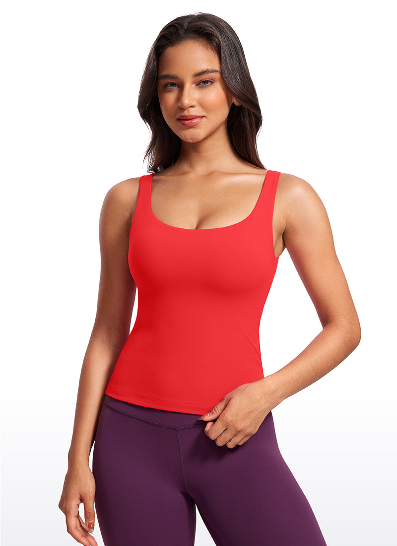 CRZ YOGA Damen Butterluxe Sport Tank Tops mit Integriertem BH Tiefrot