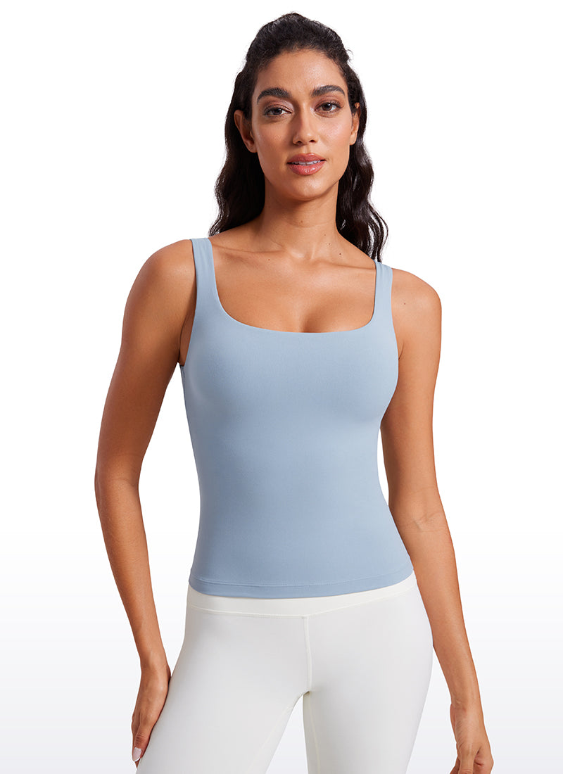 CRZ YOGA Damen Butterluxe Sport Tank Tops mit Integriertem BH Cambric-Blau