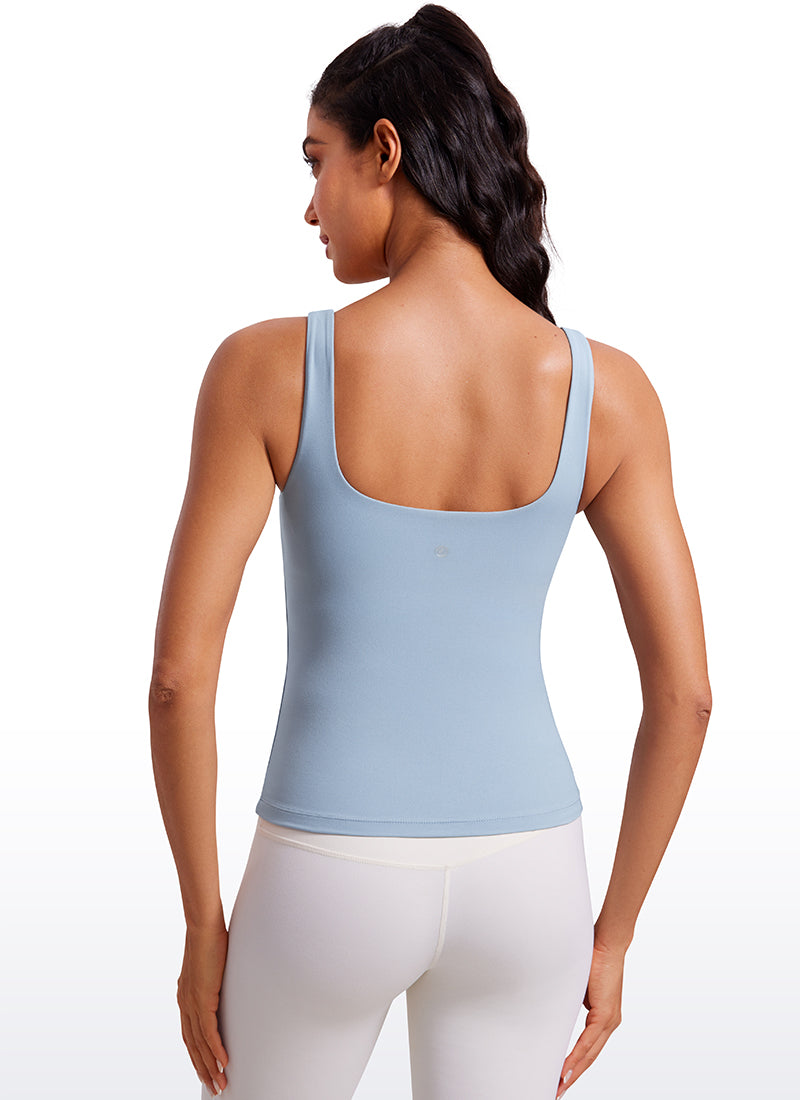 CRZ YOGA Damen Butterluxe Sport Tank Tops mit Integriertem BH Cambric-Blau