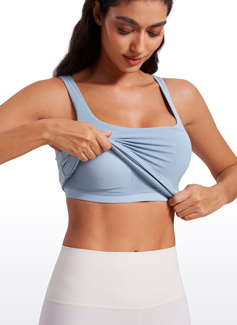 CRZ YOGA Damen Butterluxe Sport Tank Tops mit Integriertem BH Cambric-Blau
