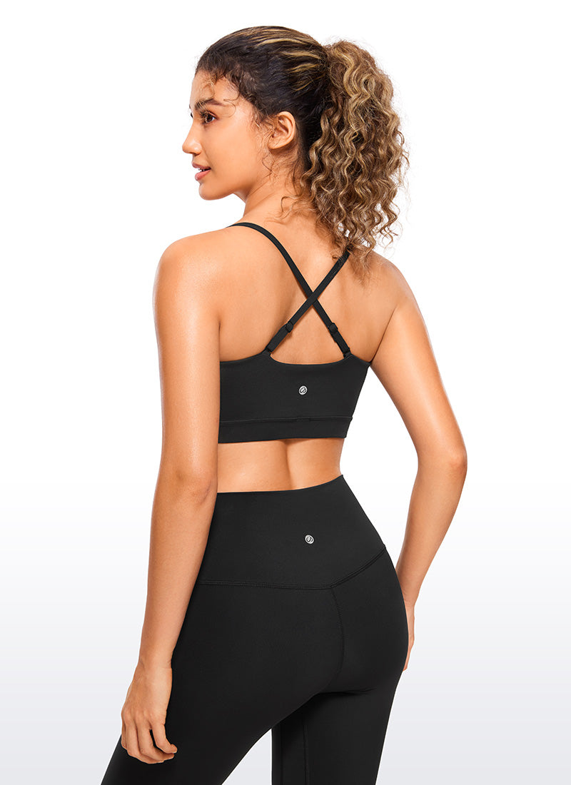 CRZ YOGA Damen Butterluxe verstellbar Spaghetti Träger Sport BH Schwarz