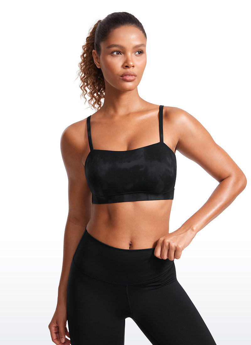 CRZ YOGA Damen Butterluxe verstellbar Spaghetti Träger Sport BH Schwarze Tie-Dye-Blumen