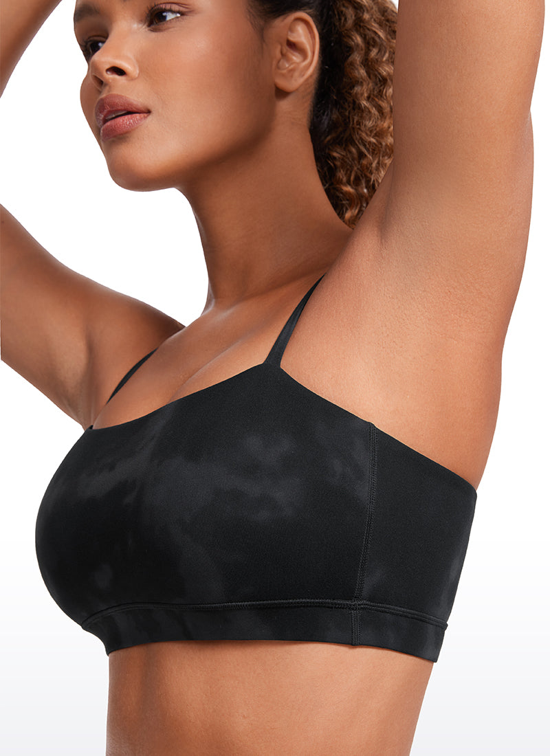 CRZ YOGA Damen Butterluxe verstellbar Spaghetti Träger Sport BH Schwarze Tie-Dye-Blumen