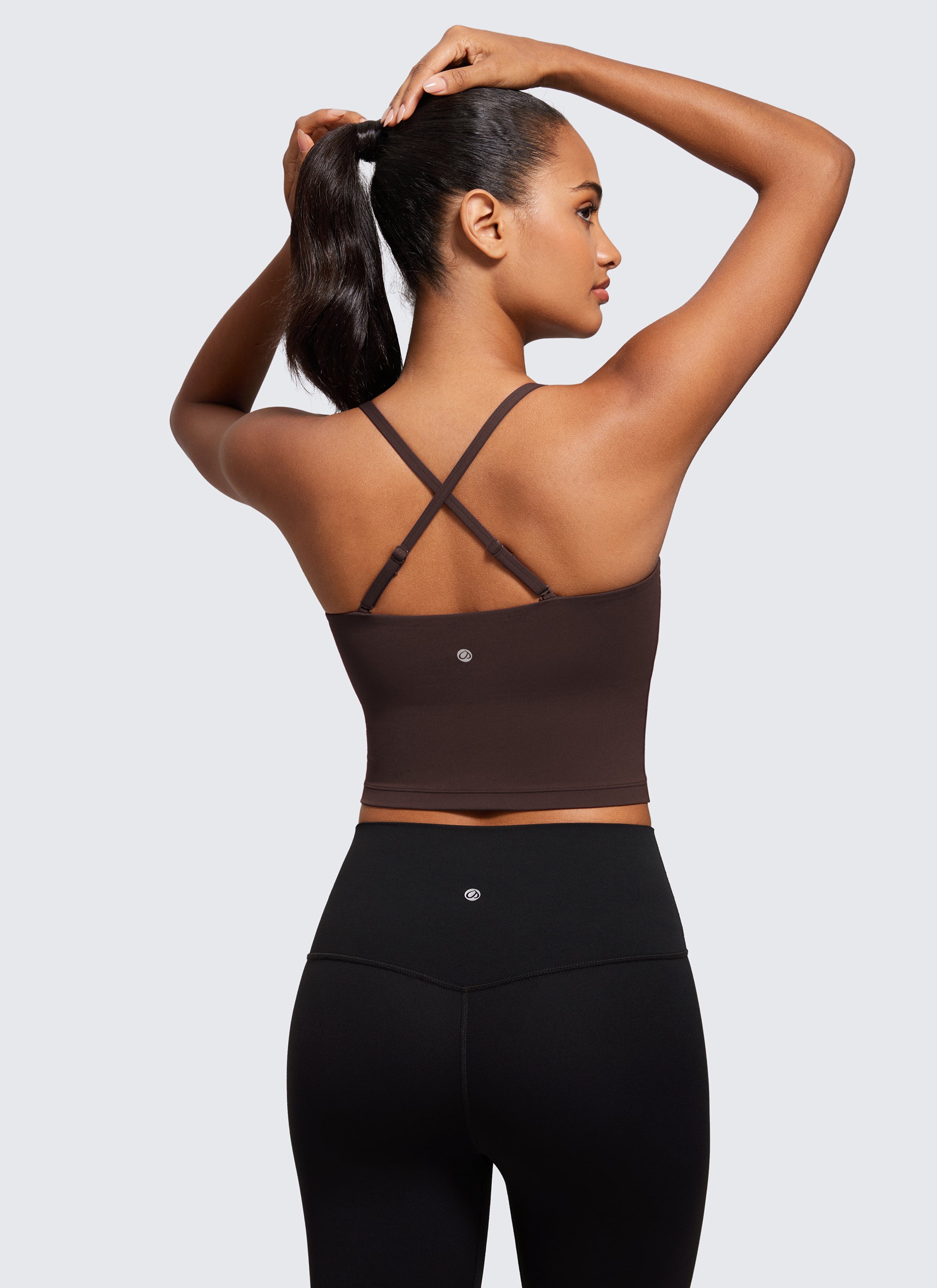 CRZ YOGA Damen Butterluxe Verstellbar Spaghetti Träger Sport BH Heißes Fudge-Brown