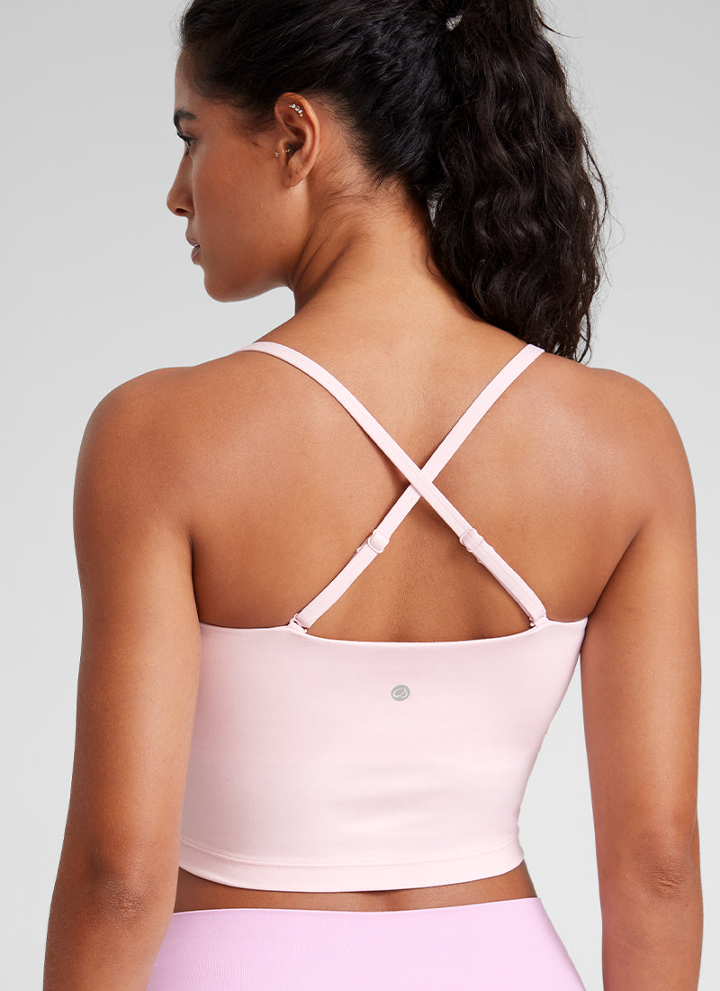 CRZ YOGA Damen Butterluxe Verstellbar Spaghetti Träger Sport BH Erdbeerrosa
