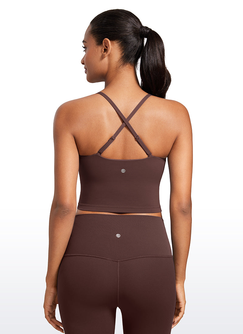 CRZ YOGA Damen Butterluxe Verstellbar Spaghetti Träger Sport BH Taupe