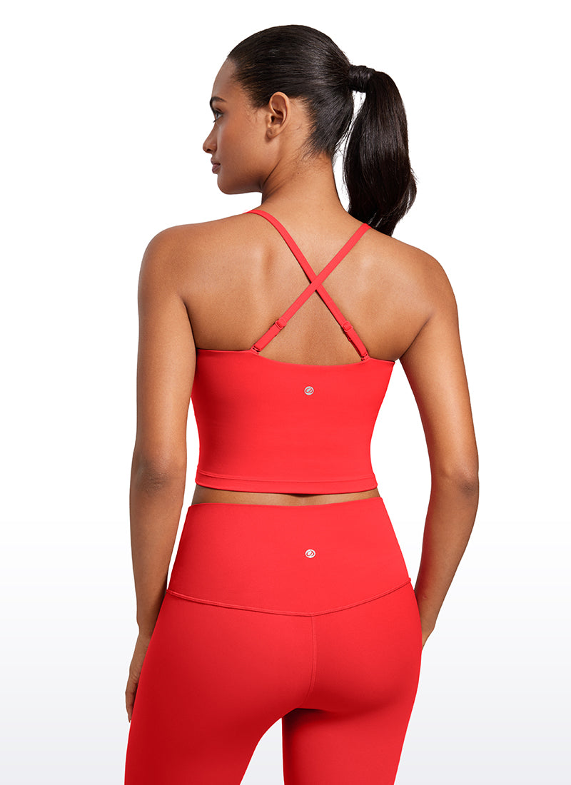 CRZ YOGA Damen Butterluxe Verstellbar Spaghetti Träger Sport BH Tiefrot