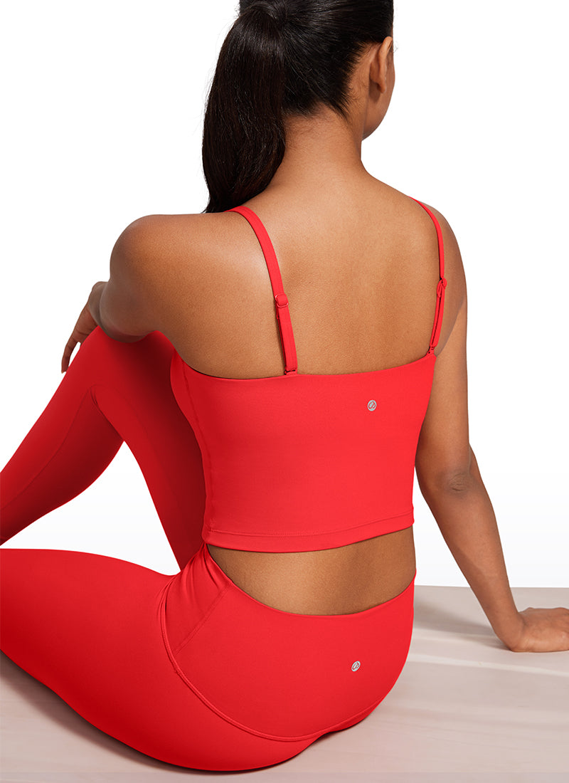 CRZ YOGA Damen Butterluxe Verstellbar Spaghetti Träger Sport BH Tiefrot