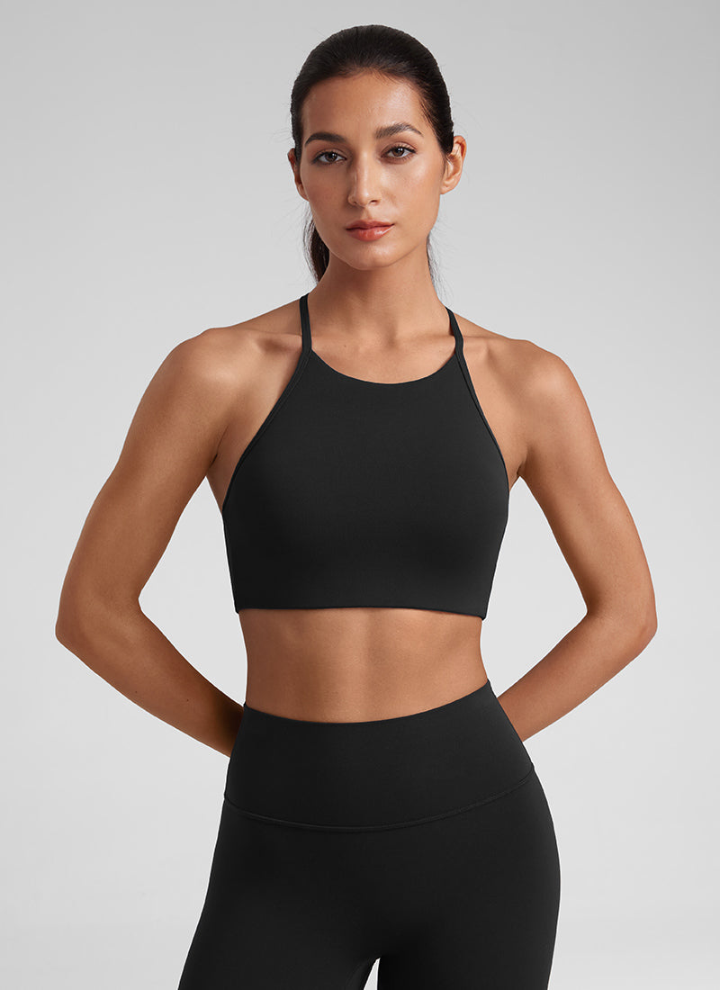 CRZ YOGA Damen Butterluxe Y-Rücken Racerback Sport BH Ohne Bügel Schwarz