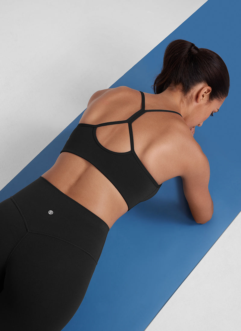 CRZ YOGA Damen Butterluxe Y-Rücken Racerback Sport BH Ohne Bügel Schwarz