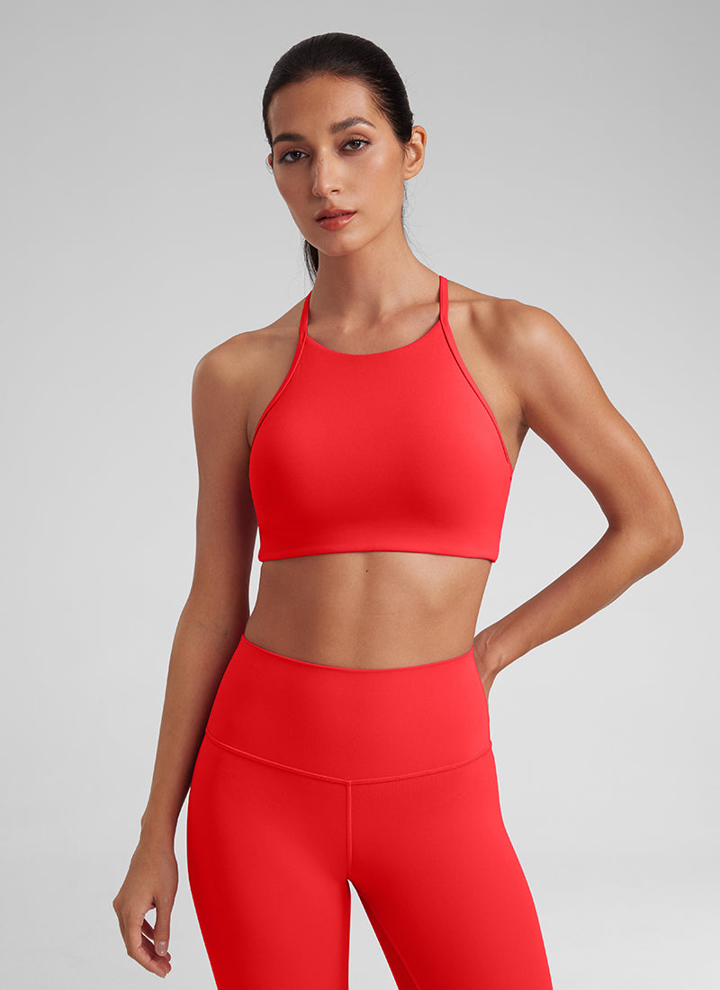 CRZ YOGA Damen Butterluxe Y-Rücken Racerback Sport BH Ohne Bügel Tiefrot