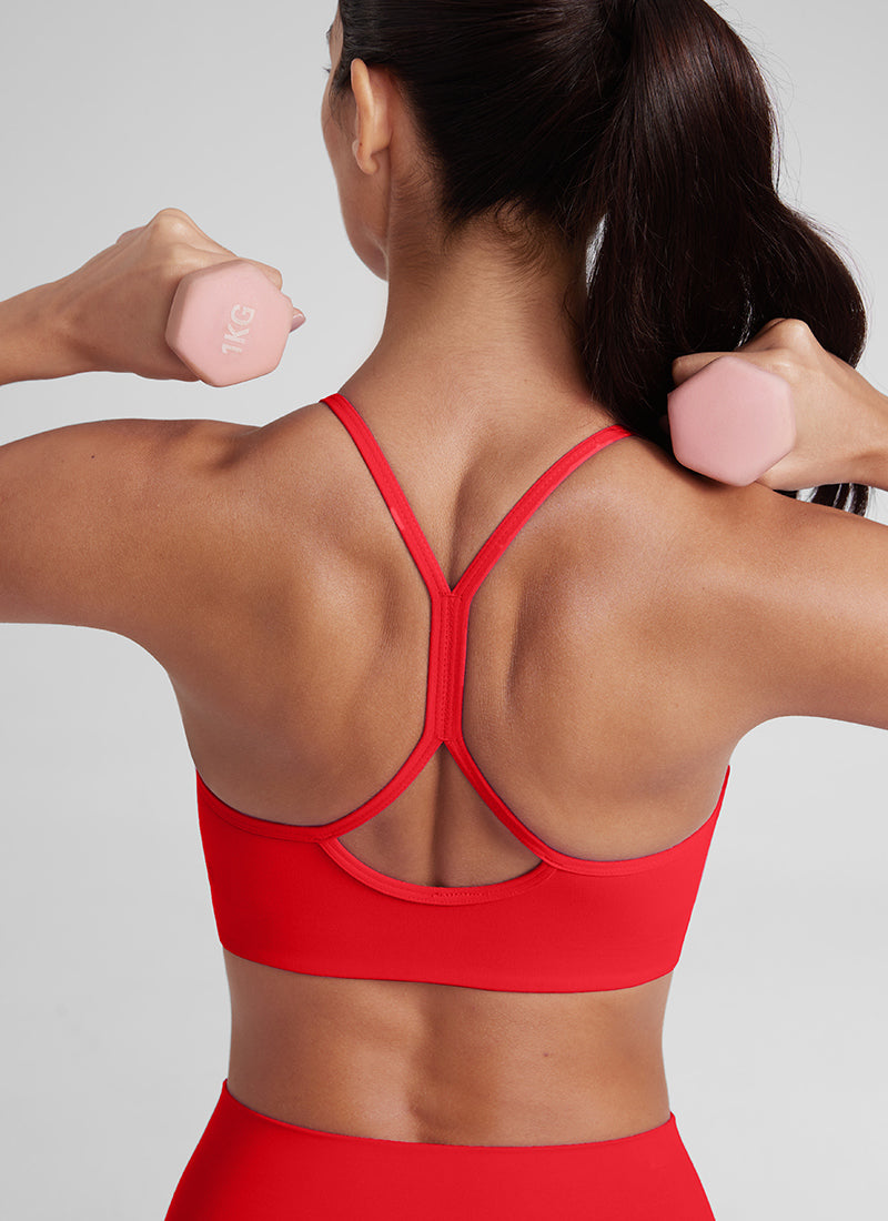 CRZ YOGA Damen Butterluxe Y-Rücken Racerback Sport BH Ohne Bügel Tiefrot