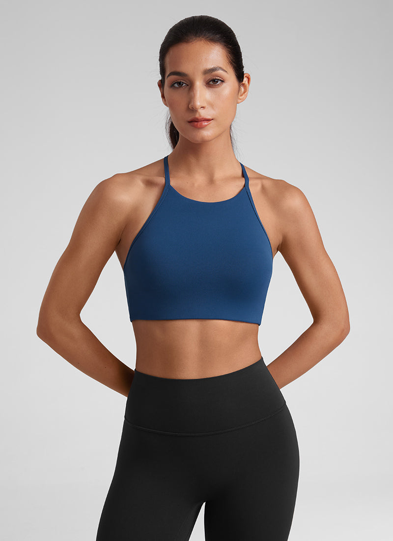 CRZ YOGA Damen Butterluxe Y-Rücken Racerback Sport BH Ohne Bügel FRANZÖSISCHE MARINE