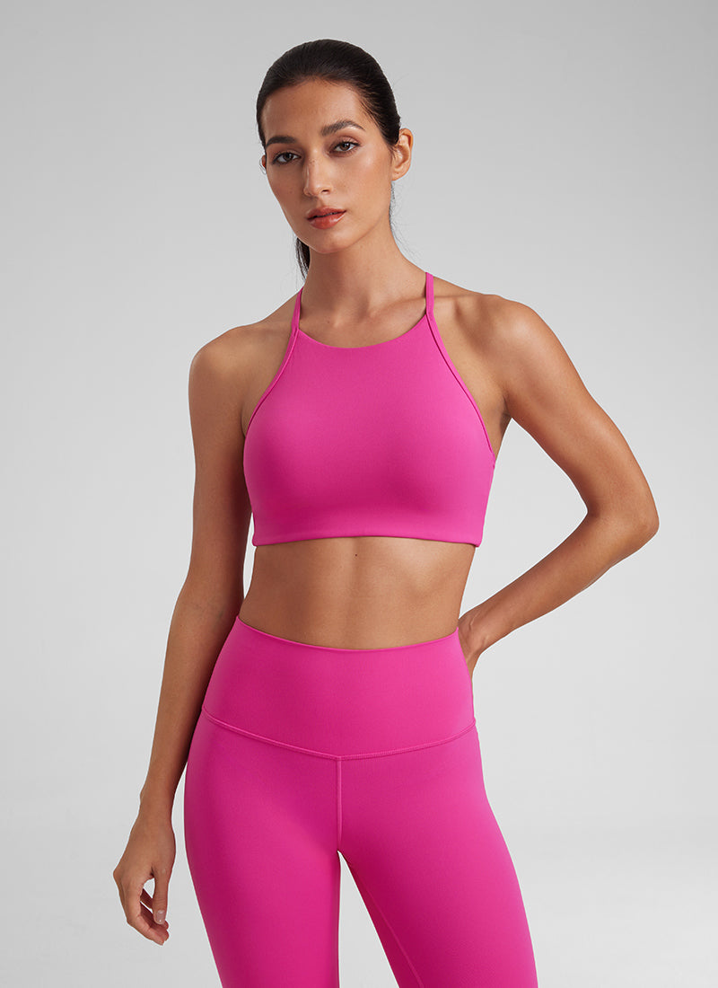 CRZ YOGA Damen Butterluxe Y-Rücken Racerback Sport BH Ohne Bügel Hibiskus-Purpur