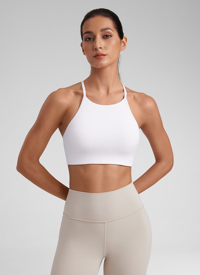 CRZ YOGA Damen Butterluxe Y-Rücken Racerback Sport BH Ohne Bügel Weiss