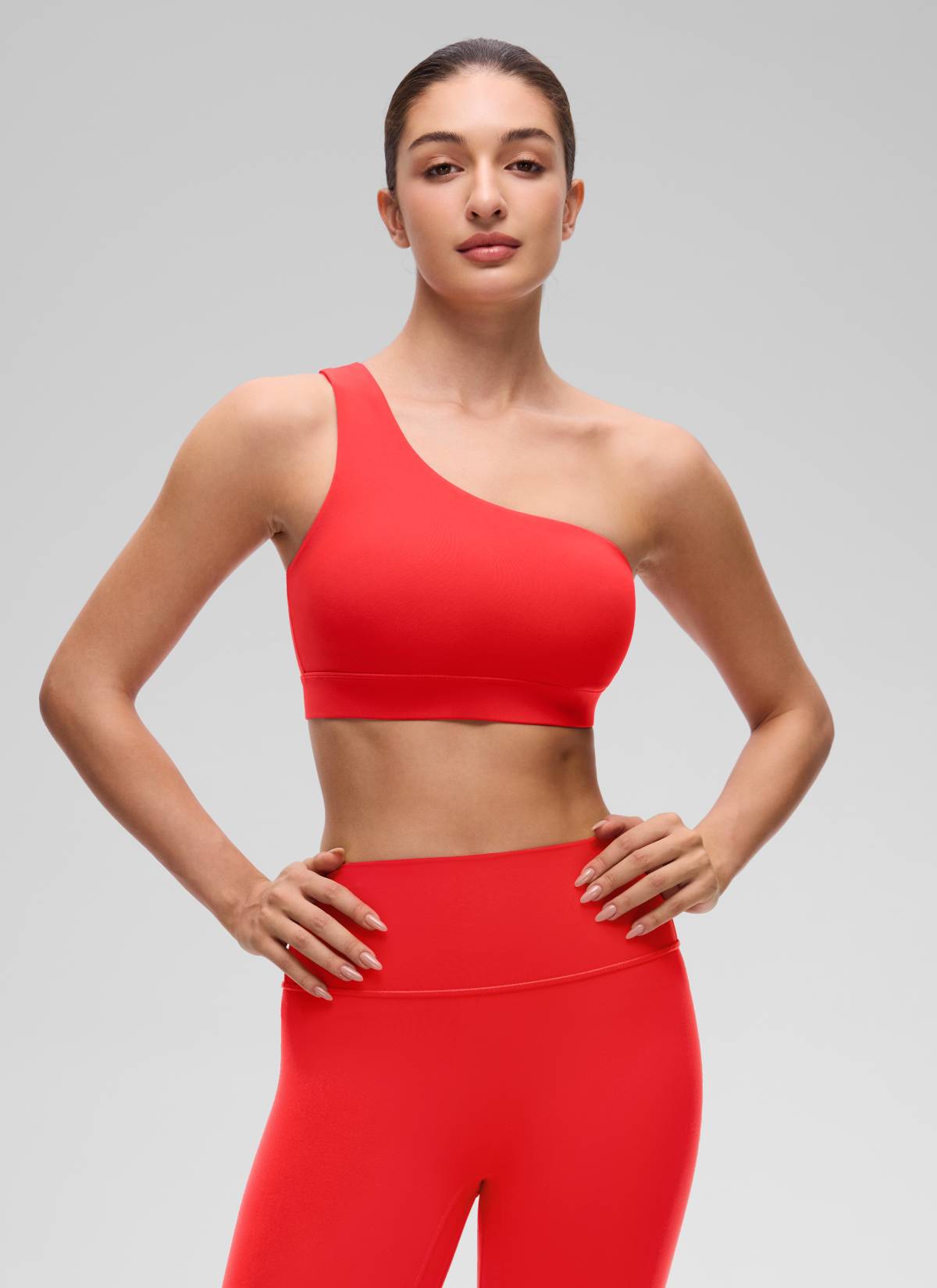 CRZ YOGA Butterluxe Womens One Shoulder Sports Bra Asymmetrical Padded Tiefrot