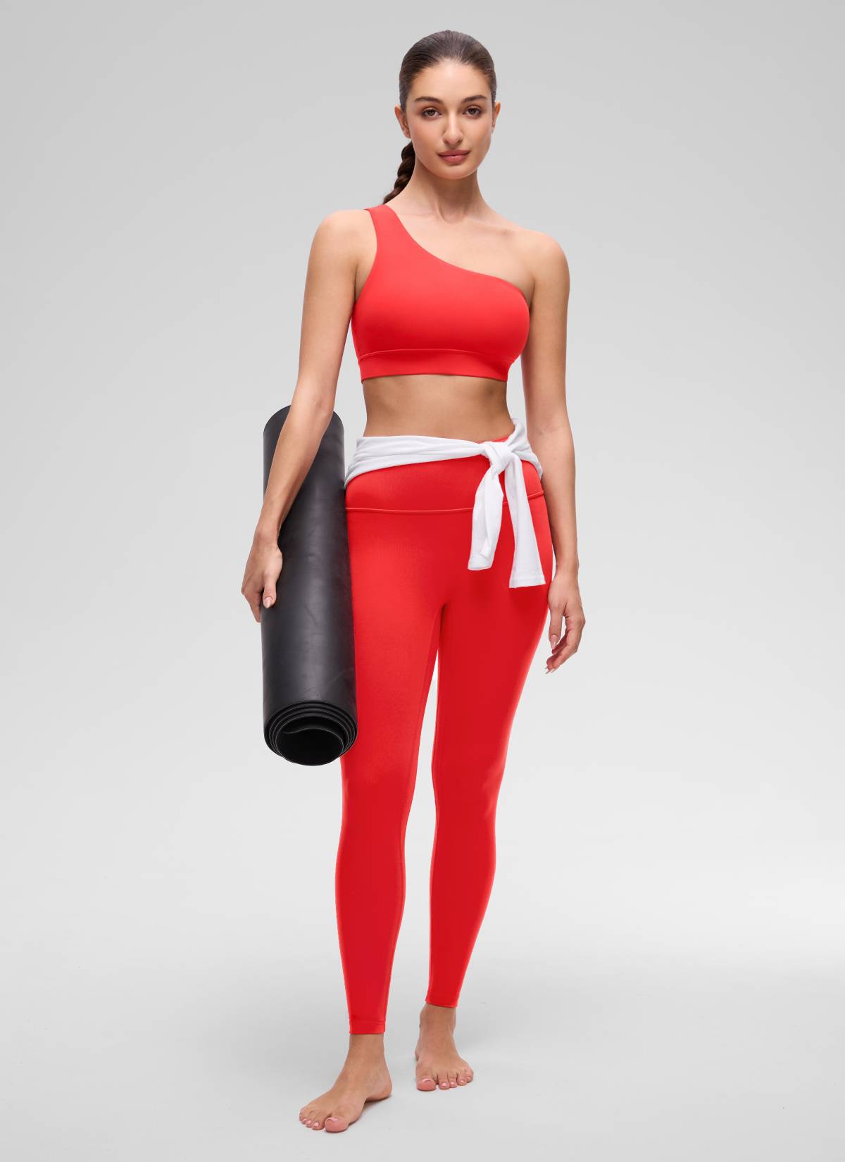 CRZ YOGA Butterluxe Womens One Shoulder Sports Bra Asymmetrical Padded Tiefrot