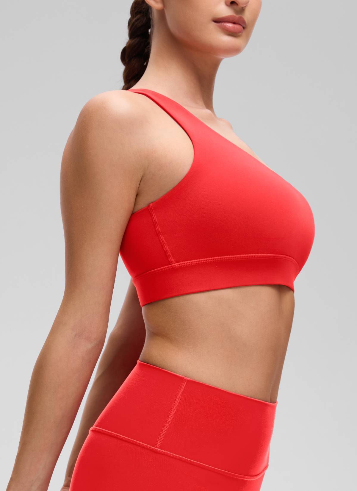 CRZ YOGA Butterluxe Womens One Shoulder Sports Bra Asymmetrical Padded Tiefrot