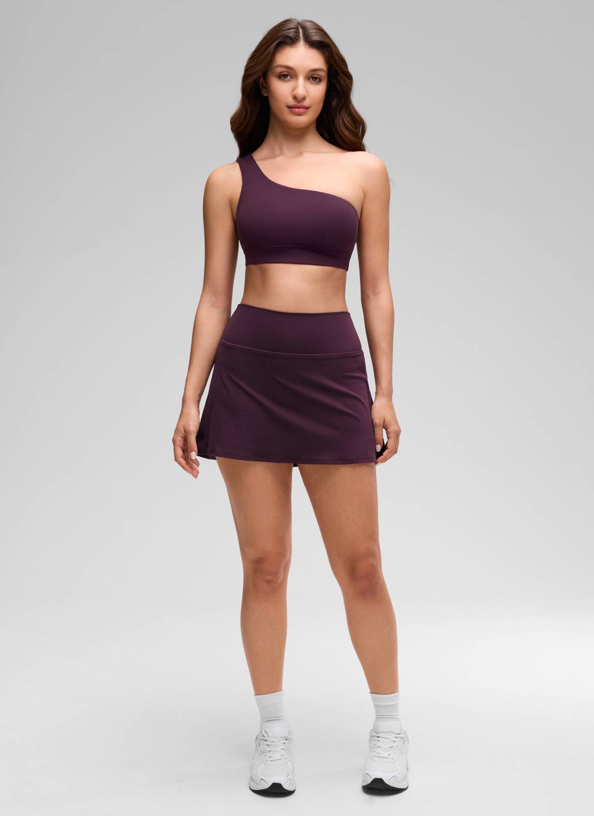 CRZ YOGA Butterluxe Womens One Shoulder Sports Bra Asymmetrical Padded Dunkellila