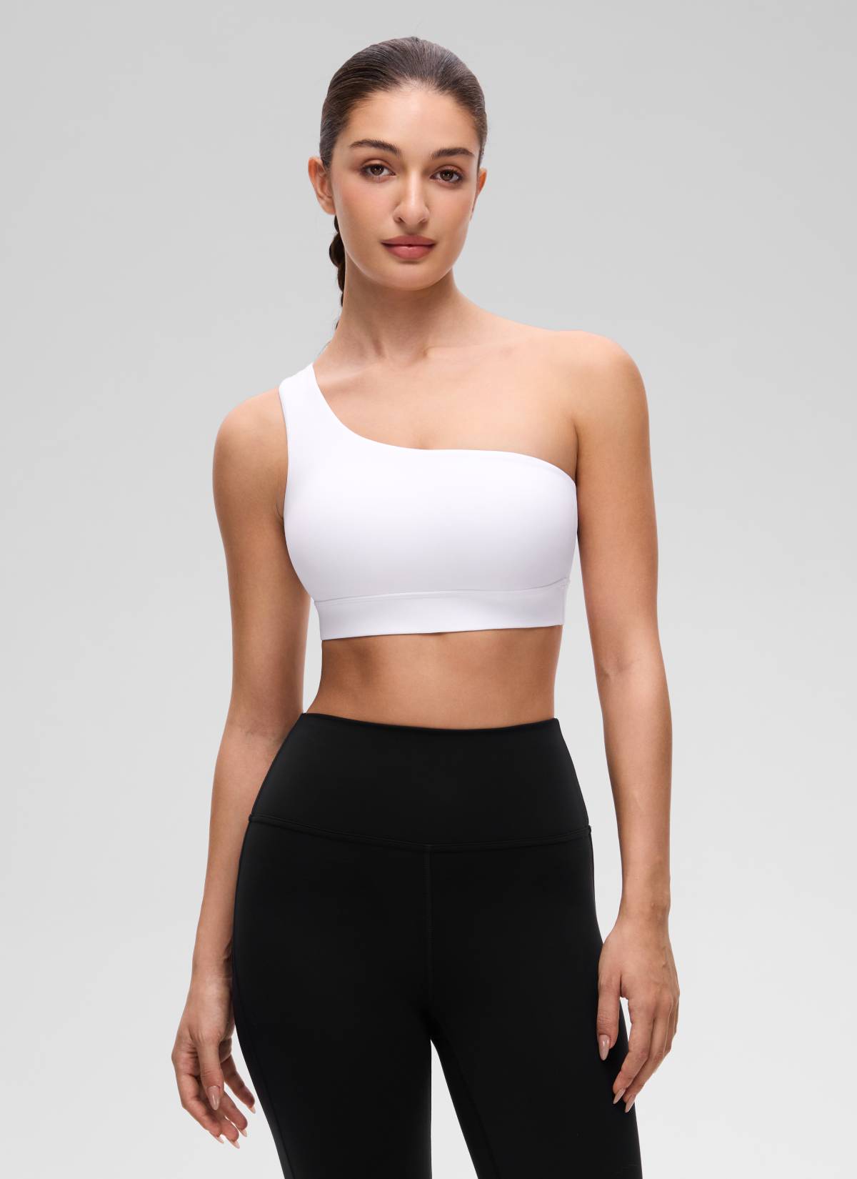 CRZ YOGA Butterluxe Womens One Shoulder Sports Bra Asymmetrical Padded Weiss