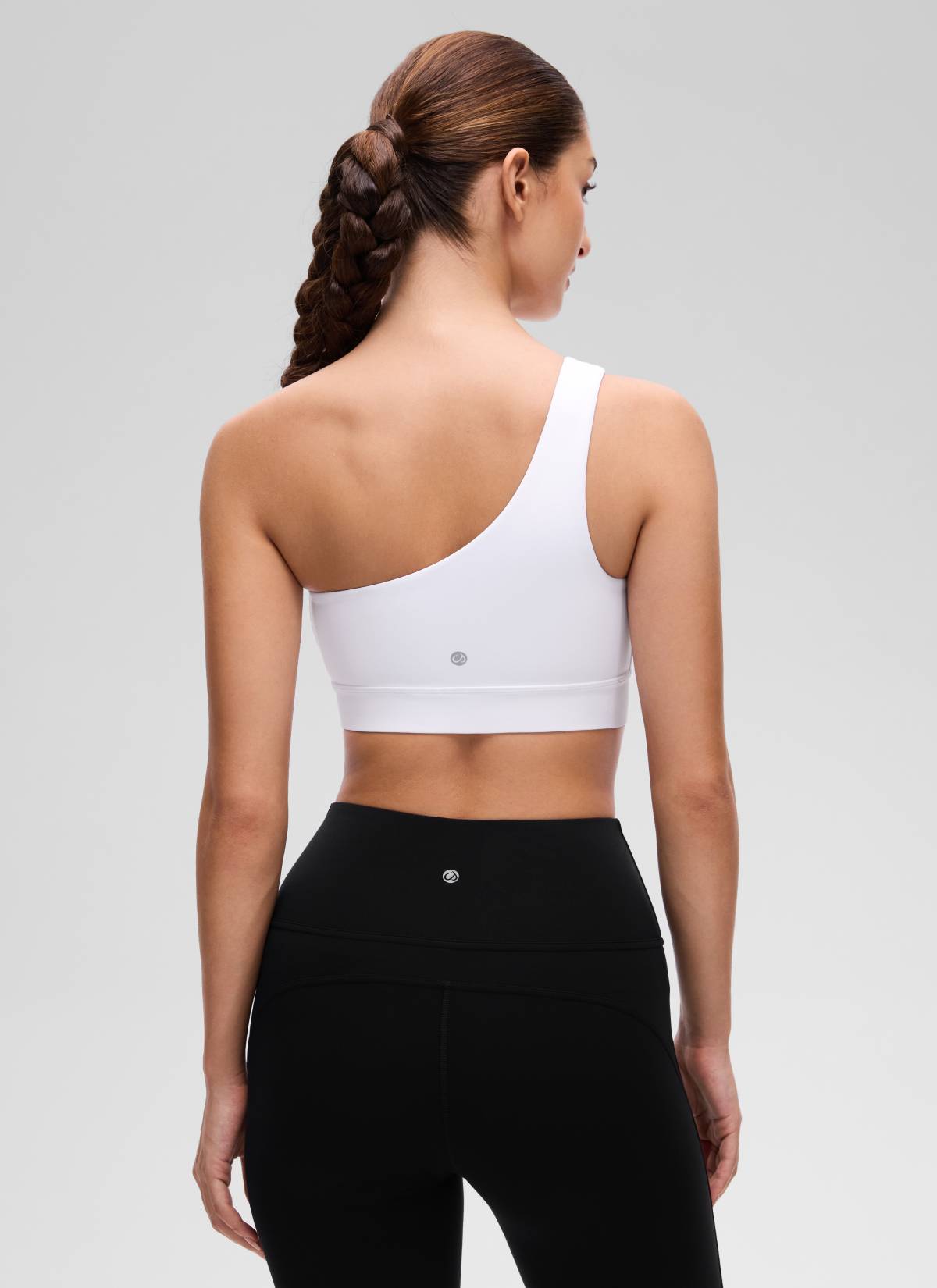 CRZ YOGA Butterluxe Womens One Shoulder Sports Bra Asymmetrical Padded Weiss