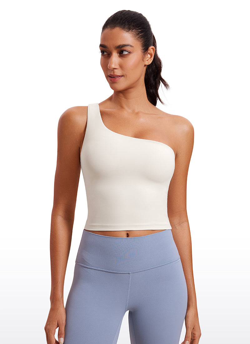 CRZ YOGA Damen Butterluxe EIN Riemen Rückenfrei Longline Sport BH Milchig Weiß
