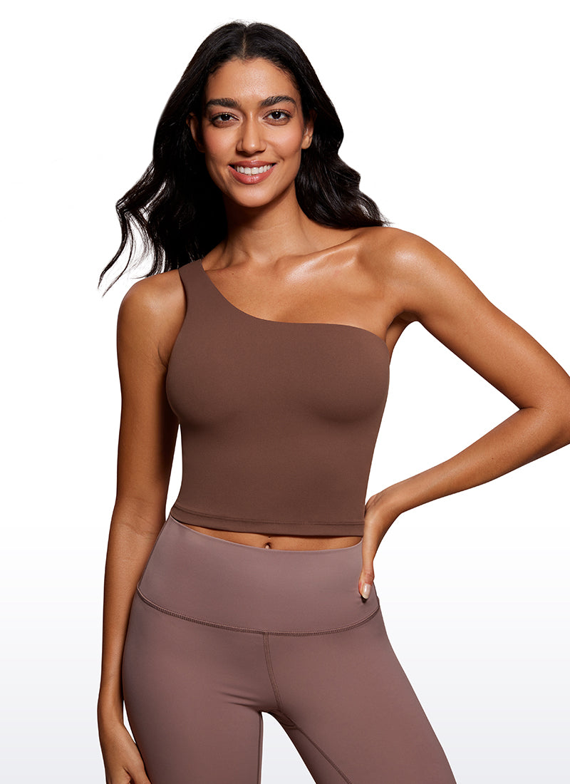CRZ YOGA Damen Butterluxe EIN Riemen Rückenfrei Longline Sport BH Kaffeebraun