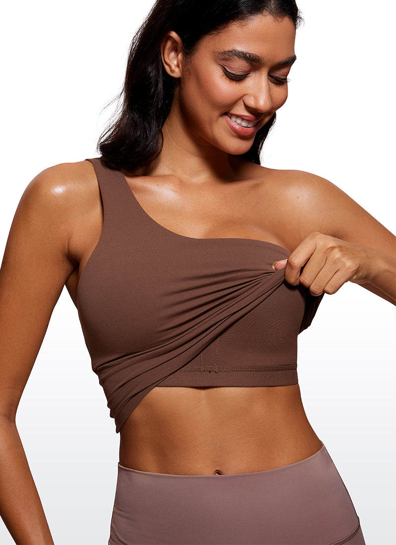 CRZ YOGA Damen Butterluxe EIN Riemen Rückenfrei Longline Sport BH Kaffeebraun