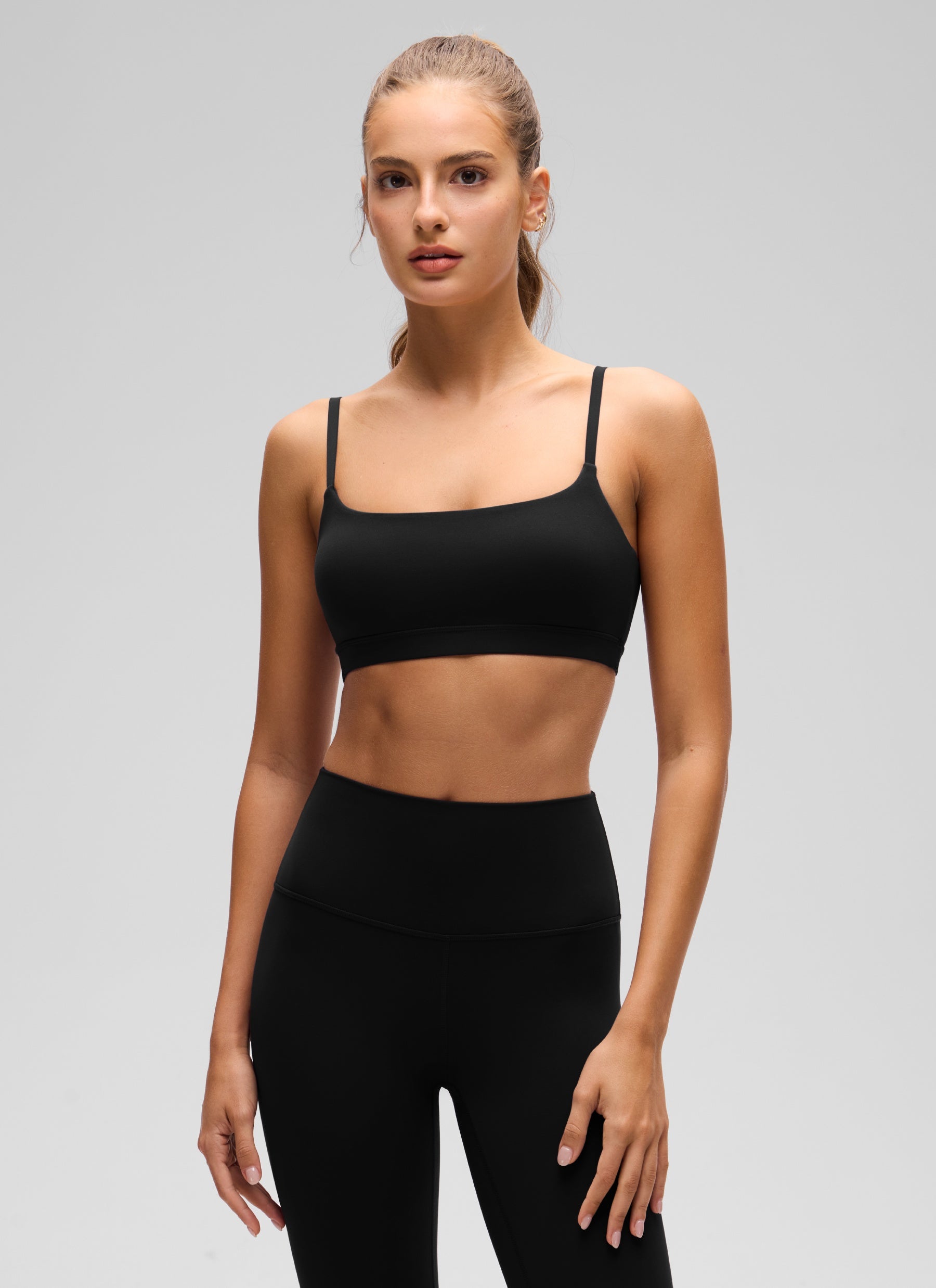 CRZ YOGA Butterluxe Damen Verstellbar Spaghetti Träger Sport BH Schwarz