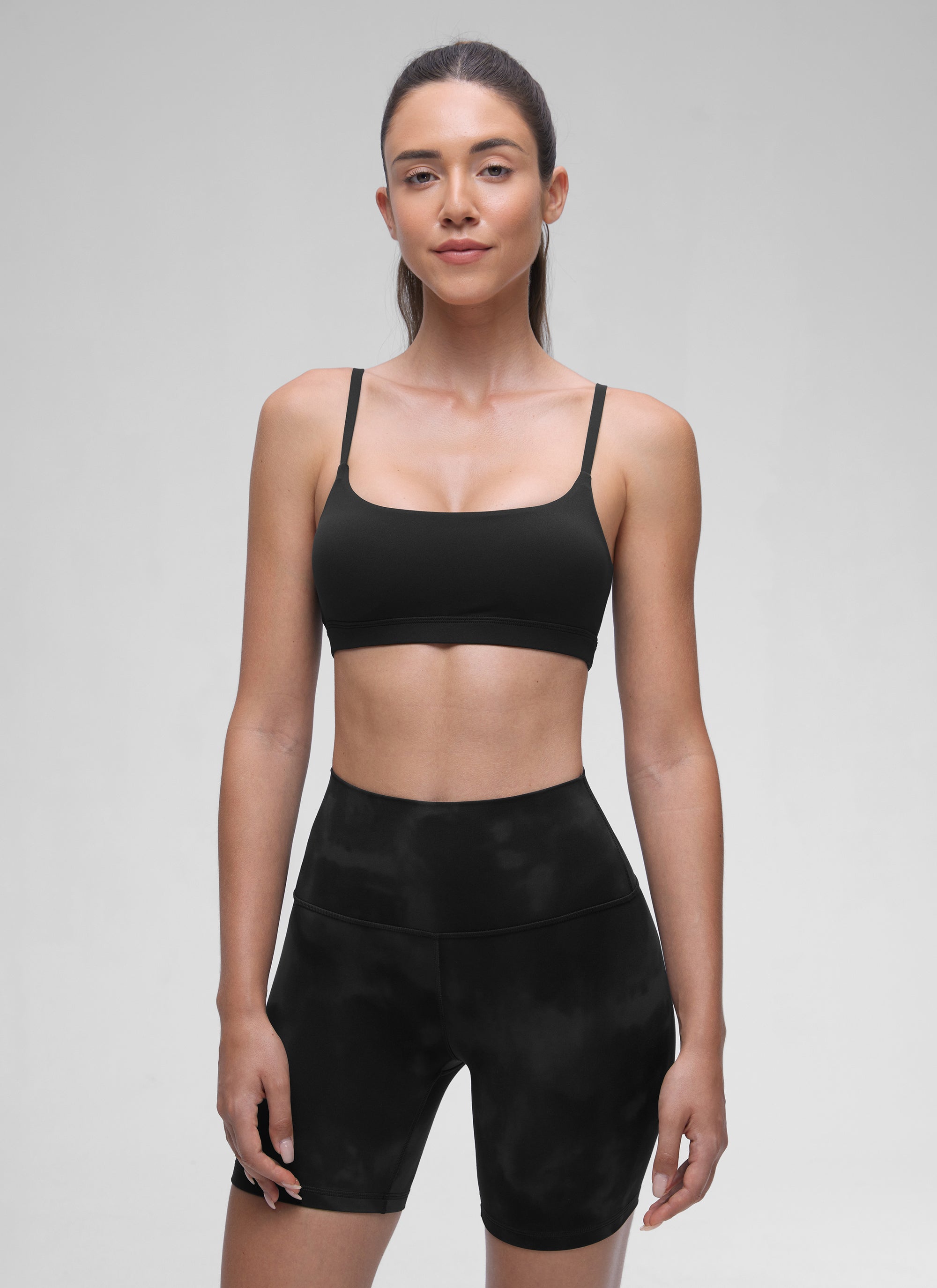 CRZ YOGA Butterluxe Damen Verstellbar Spaghetti Träger Sport BH Schwarz