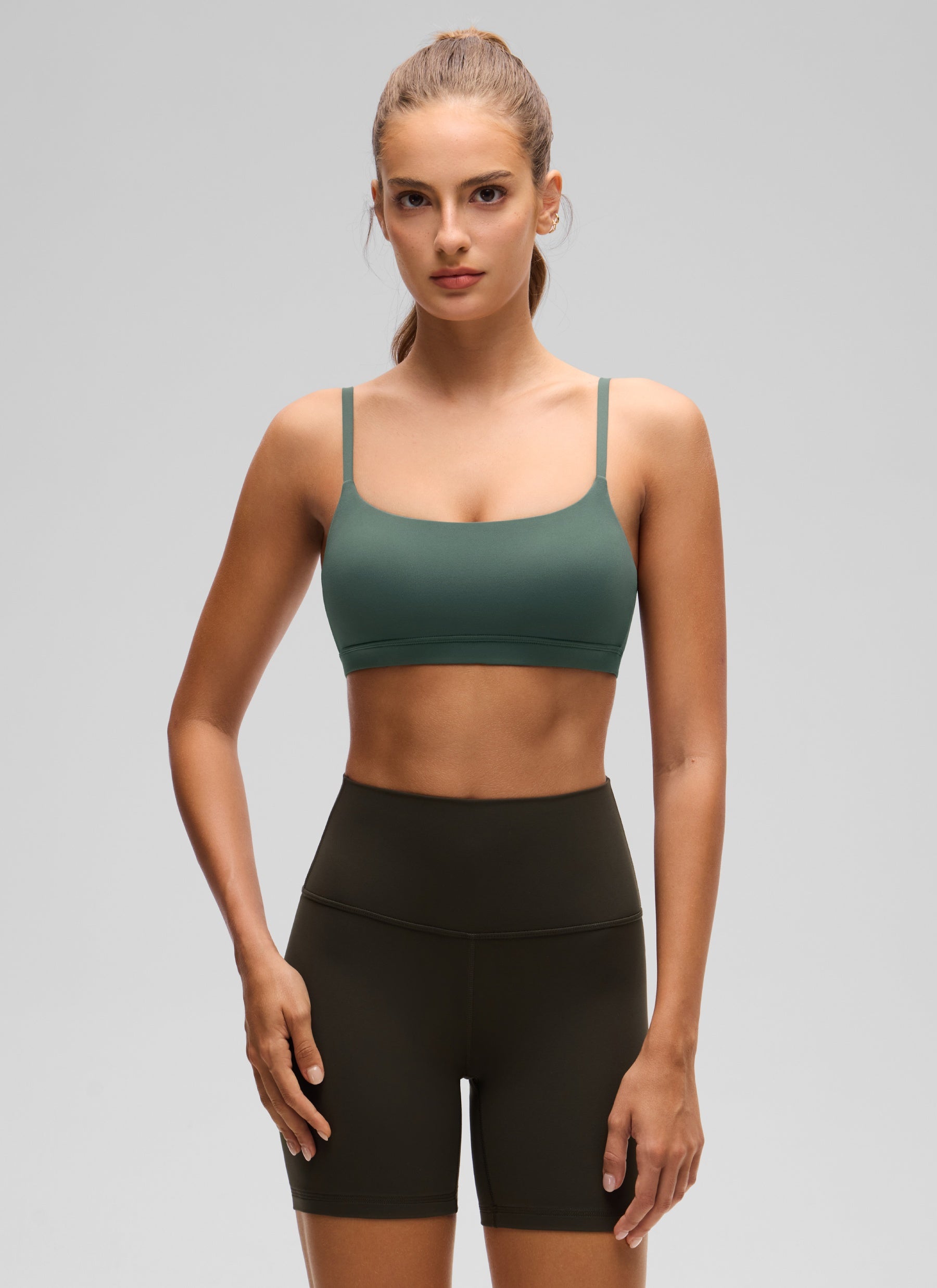 CRZ YOGA Butterluxe Damen Verstellbar Spaghetti Träger Sport BH Dunkles Waldgrün