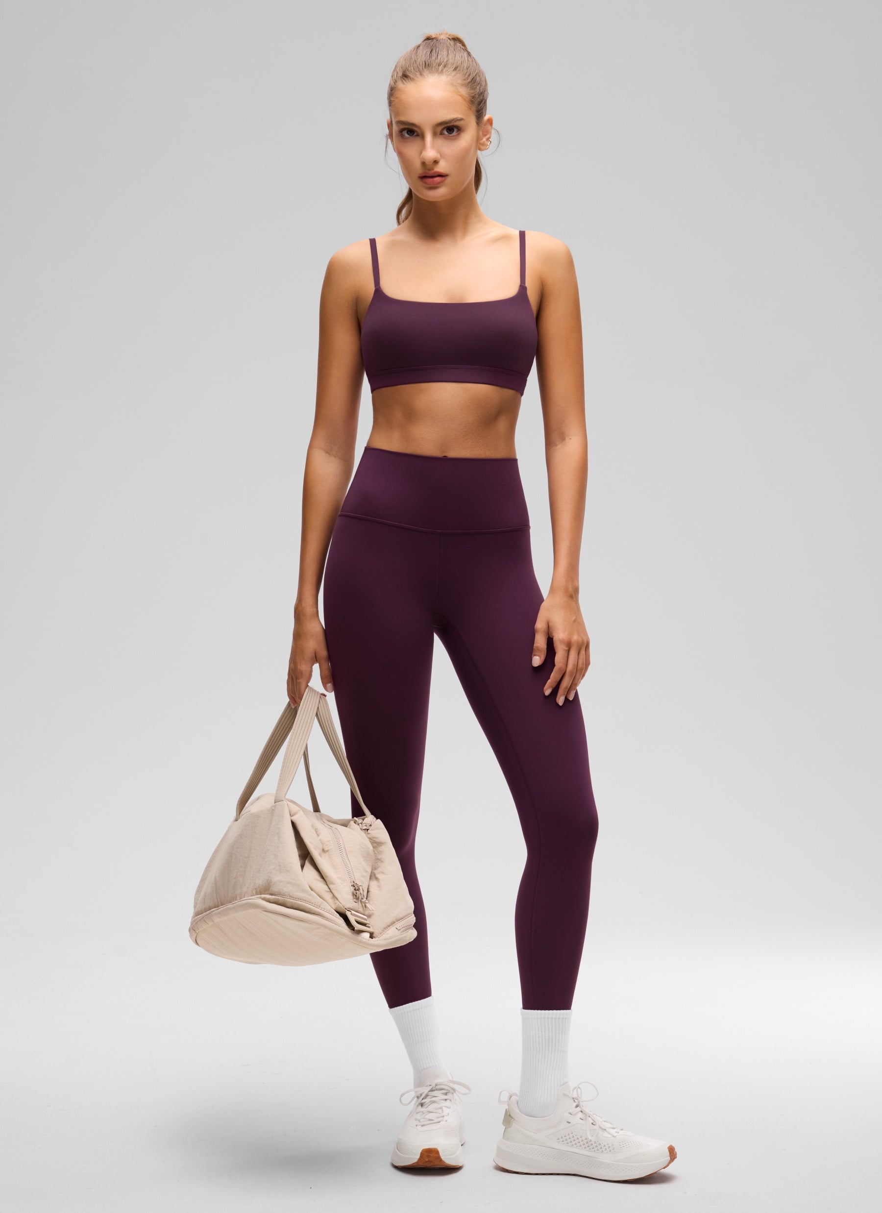 CRZ YOGA Butterluxe Damen Verstellbar Spaghetti Träger Sport BH Dunkellila